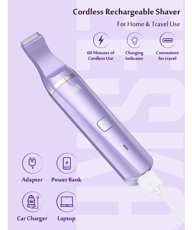 EESKA Bikini Trimmer for Women - 2-in-1 Electric Lady Clipper for Painless Hair Removal - Rechargeable IPX7 Waterproof Shaver - Purple - Buy Online on SooperMarket.com