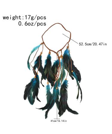CAKURE Boho Feather Headband - Handmade Indian Gypsy Costume Hair Accessories in Blue - Hippie Festival Headdress (Type A) - Buy Online on SooperMarket.com