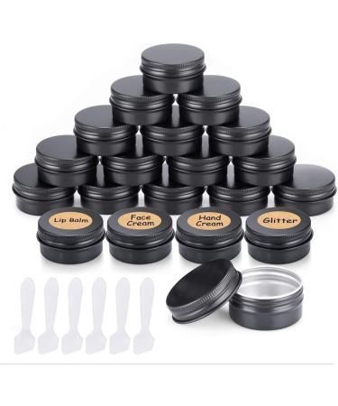 Veuwolm aluminum empty jelly 30 pieces around travel cream can with 72 round stickers screw cap for lip balm cosmetics cream mini croses tinkering jewelry (black 15ml)