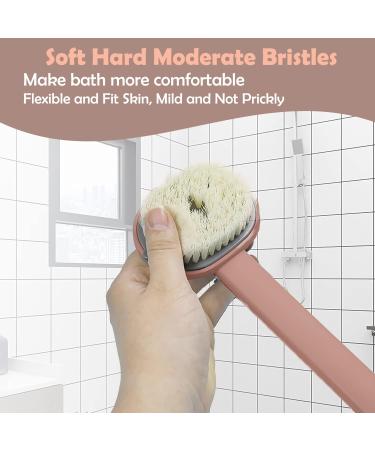 Pink Long Handle Back Scrubber for Shower with Soap Dispenser - Exfoliating Bath Brush 14in - Buy Online on SooperMarket.com