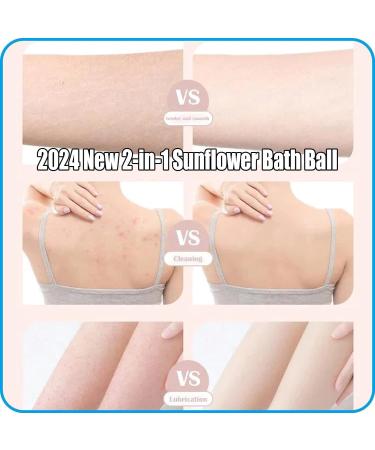 2024 Upgrade 2-in-1 Sunflower Bath Ball & Exfoliating Sponge Set Soft Shower Sponges with Suction Cup for Men & Women (4pcs - Buy Online on SooperMarket.com