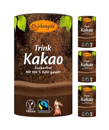 Birch gold drinking cocoa 4 x 200 g |Sugar -free |Fairtrade |Vegan |Raw cocoa with xylitol |Drinking chocolate without sugar |Cocoa powder heavily de -oiled 40% |Perfect for hot chocolate