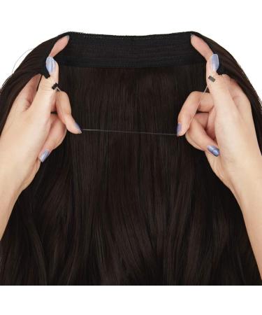 Dark Brown Halo Hair Extension 18 Inch Wavy Curly Synthetic Hairpiece - Heat Friendly Fiber - No Clip - OMGREAT - Buy Online on SooperMarket.com