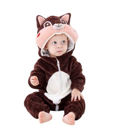 COOKY.D Unisex Winter Animal Hooded Baby Romper 3-36 Months 12-18 Months Brown Squirrel