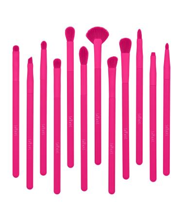 TEXAMO Eyeshadow Brushes, Makeup Brushes for Eyeshadow, Blending, Eyebrow, Eyeliner, Precision, Fan, Concealer, 12Pcs Eye shadow Brush Set Soft Synthetic Eye Makeup Brushes, Hot Pink… 12Pcs Red-Eye