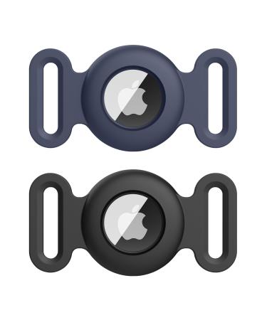 Vancle 2 pieces case for Airtag dog collar protective cover silicone waterproof protective cover Airtag pet loop holder for airtails shell for pets for pets cats dog collars black+navy blue small black+navy blue