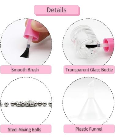20PCS 8ML Empty Nail Polish Bottles - Clear Glass Refillable Containers with Brush Cap, Funnel & Mixing Balls for Nail Art - Pink - Buy Online on SooperMarket.com