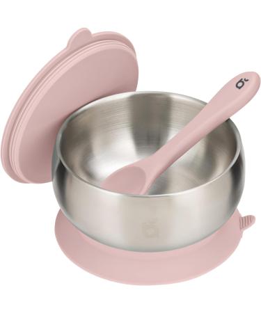 Beau Baby Stainless Steel Suction Bowl with Silicone Spoon - Pink | Baby Led Weaning Bowl for Toddlers & Kids - Buy Online on SooperMarket.com