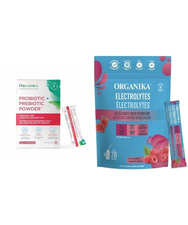 Organika Prebiotic + Probiotic Powder | Organika Electrolytes Powder - Wild Raspberry Sachets Powder + Organika Electrolytes Powder