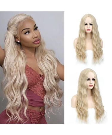 SHINYSHOW 26 Blond 613 Long Wavy Wig | Middle Part Synthetic Halloween Cosplay Wig for Women - Buy Online on SooperMarket.com