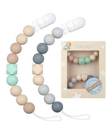 Pacifier Clip for Baby Boys Girls Pacifier Holde Neutral Binky Clips for Baby Gift 2 Pack(Beige Grey)