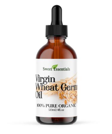 100% Organic Unrefined Wheat Germ Oil | Imported From Italy | 4oz Glass Bottle | 100% Pure - Virgin | Cold-Pressed | Natural Moisturizer for Skin  Hair and Face | Stretch Mark Relief - NON GMO
