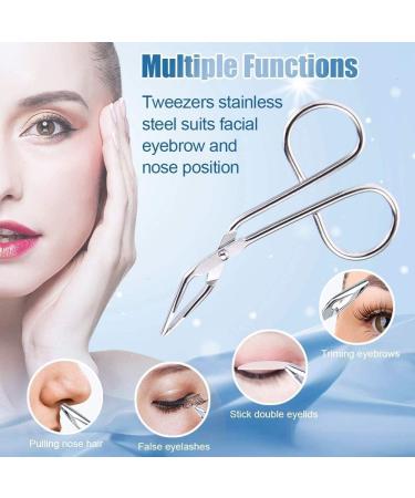 Satin Eyebrow Tweezers with Scissor Handle - Stainless Steel Tip for Beauty Care & Nose Hair Trimming - Buy Online on SooperMarket.com