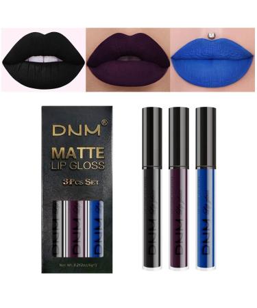 Go Ho Matte Lipstick for Women Lip Gloss Set  3 Colors Blue&Black&Purple Liquid Lip Glaze Waterproof Long Lasting Stay Glossy Lipgloss Matte Lip Glaze Nude Lip Tint Stain Makeup 07 3PCS Matte Colors --- Black/Blue/Purpl...