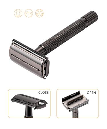 DreamGenius Long Handle Double Edge Safety Razor Set with Butterfly Open Design - Perfect for Men & Women - Includes 10 Stainless Steel Blades - Buy Online on SooperMarket.com