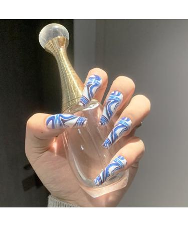 Runrayay Blue Press on Nails Lang 24 Unusable Full cover artificial nails to stick on nails acrylic nail set for beginners X