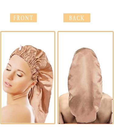 Buy Ladaypoa Long Satin Hair Hood | 2-Piece Silky Sleeping Hat Set for Women - Extra Large Satin Cap in Black & Khaki | International Shipping Available - Buy Online on SooperMarket.com