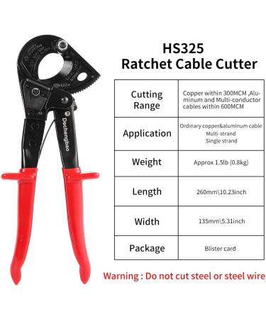 Cable Cutter HS325A - Heavy Duty Aluminum Copper Ratchet Cable Cutter | Up to 240mm Cutting Capacity - Ratcheting Wire & Cable Cutter (HS325A) - Buy Online on SooperMarket.com
