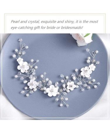 KOMUNJ Silver Bride Headband Crystal Bridal Hair Accessories Crystal Headpieces Flower Headband Bridal Hair Pieces Pearl Hair Accessories for Women and Girls (Silver) - Buy Online on SooperMarket.com