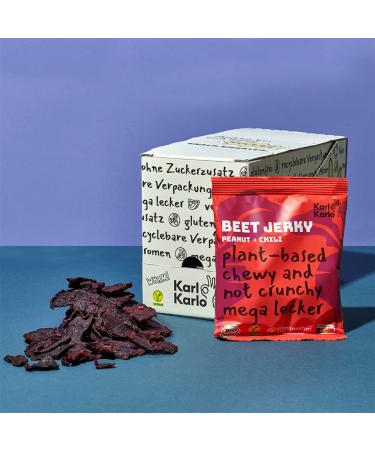 Karl Karlo Vegan Beef Jery - 'Beet Jerky' Peanut & Chilli |made of beetroot hearty vegan snack |Natural ingredients vegan dry meat |Made in Europe 8 x 40 Peanut-Chilli 40 g (8 Pack)