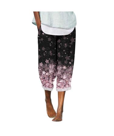 Gufesf Women's Casual Cropped Cotton Linen Capris Pants Summer Loose Fit Trousers with Pockets Tie Dye Capris for Women Y1-pink X-Large