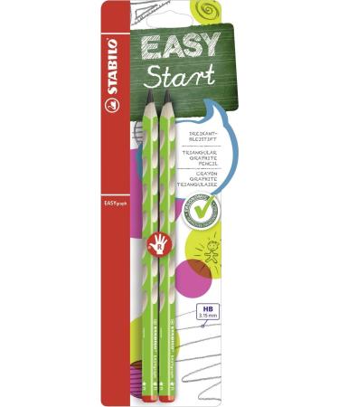 Ergonomic triangular pencil for right-handers - STABILO EASYgraph in green - pack of 2 - HB hardness
