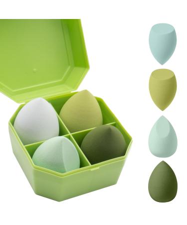 Makeup Sponge Blender 4 Pcs Beauty Blender Foundation Sponges Set with 1 Sponge Holder Case Professional Non Latex Beauty Applicator Set for Cream Liquid and Powder (Green)