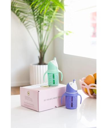 Glass Sippy Cup Set for Toddlers - 5oz - Spill-Proof Silicone Straw - Mint Green & Indigo Purple - BPA-Free - Buy Online on SooperMarket.com