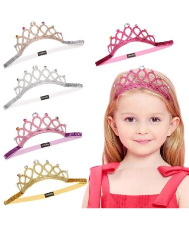 BJ-SHOP Girls Crown Princess Tiara Set Tiara Elastic Hairband Sparkling Crown Headband 5 Pieces