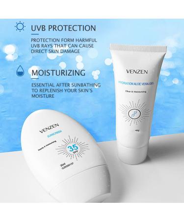 VENZEN 2Pcs Clear Tender Skin Sunscreen Set SPF35 - Aloe Vera Anti-Freckle UV Protection for Face & Body - Summer Skin Care - Buy Online on SooperMarket.com