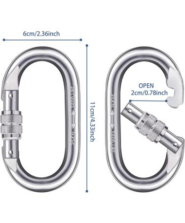 25kn/5600lbs Heavy Duty Screwgate Carabiner Clip for Climbing, Rigging, Ropes, Hammocks - O Shape (2 Pack) - Buy Online on SooperMarket.com