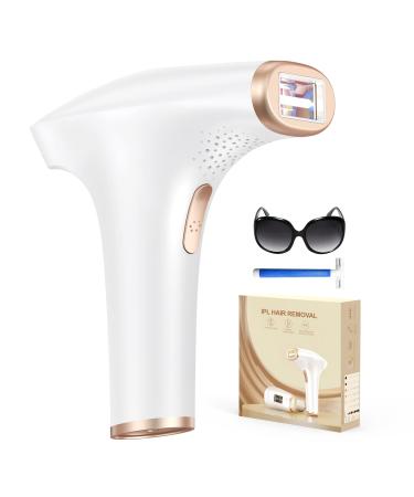 Glattol IPL Laser Hair Removal - Faster & Painless & Smooth 3-in-1 Hair Removal Device with 9 Levels Max 17.6J 999 900 Flashes for Whole Body Treatment at Home White Gold