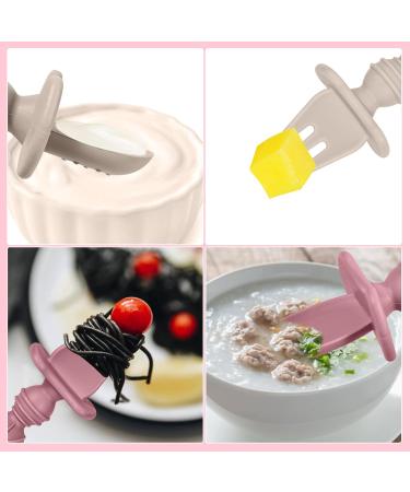 Baby Fork and Spoon Set - Silicone Toddler Utensils for Self-Feeding - Easy Grip Cutlery for Baby Led Weaning (Beige&Pink) - Buy Online on SooperMarket.com