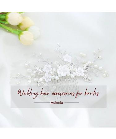 Aukmla Silver Pearl Flower Bride Wedding Hair Comb - Bridal Leaf Headpiece for Women & Girls - Buy Online on SooperMarket.com