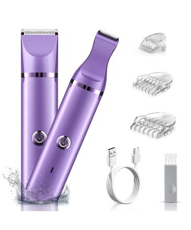 YBLNTEK Women's Bikini Trimmer, 2-in-1 Electric Razors for Women, IPX7 Waterproof Women Pubic Hair Trimmer for Bikini Area, Arms, Legs, Underarms, Electric Lady Clipper Hair Removal Razor, Wet/Dry