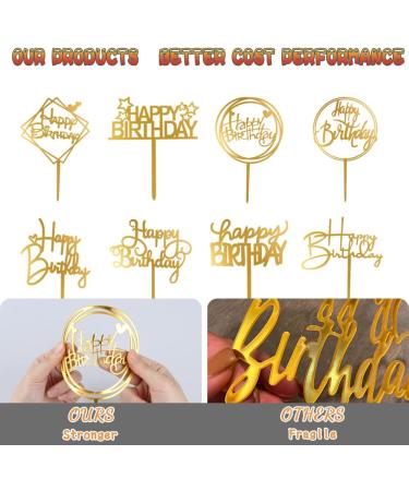 10-Pack Gold Acrylic Happy Birthday Cake Toppers - 4x6 inch - Birthday Cake Supplies - Buy Online on SooperMarket.com