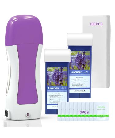 Roll on Wax Kit  Seopri Wax Roller Kit for Hair Removal  Roller Waxing Kit with 2 Lavender Wax Cartridges  100 Wax Strips  10 Wax-removing Wipes  Depilatory Wax for Women & Men Sensitive Skin