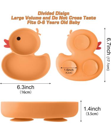 Qshare Baby Suction Plate with Spoon and Fork - Non Slip Silicone Plate for Self Feeding Training - Divided Weaning Plates for Baby Toddler (Yellow) - Buy Online on SooperMarket.com