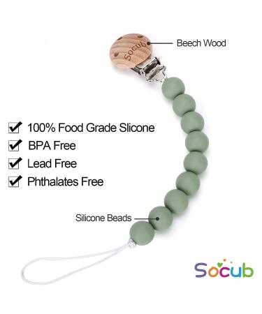 Socub Silicone Pacifier Clip | BPA-Free Holder for Any Brand Pacifier | Best Newborn Shower Gift - Sage Ether - Buy Online on SooperMarket.com
