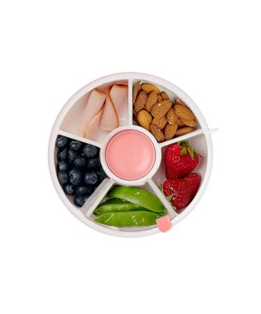 GoBe Kids Snack Spinner Bundle with Hand Strap and Sticker Sheet - Reusable Snack Container with 5 Compartment Dispenser and Lid | BPA and PVC Free | Dishwasher Safe | No Spill Leakproof Coral Pink Small