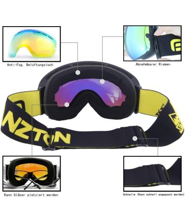 GANZTON Ski Goggles | Double Lens UV Protection & Anti-Fog | Unisex Snowboard Goggles for Men Women Boys & Girls - Black - Buy Online on SooperMarket.com