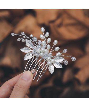 Vakkery Bridal Wedding Hair Comb | Silver Pearl Leaf Headpiece for Women & Girls | Elegant Hair Accessories - Buy Online on SooperMarket.com
