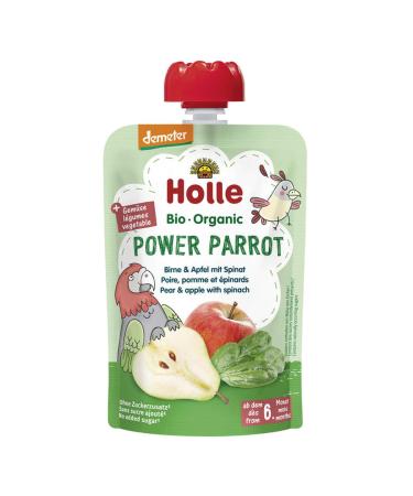 Holle - Quetschie Power Parrot Pouchy Pear Apple Spinach - 100 g - Pack of 12