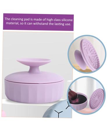 Silicone Makeup Brush Cleaning Box & Pad - Dry Cleaner Tool 7.9x5.25CM - Violet | Best Brush Scrubber Mat for Efficient Makeup Cleaning - Buy Online on SooperMarket.com
