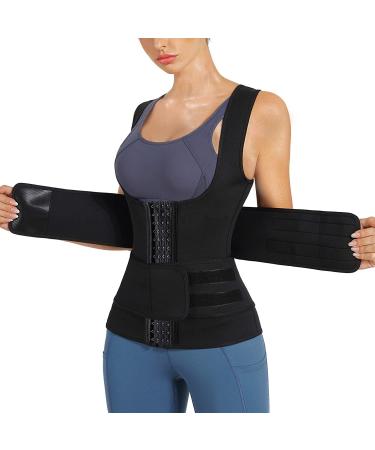 KUMAYES sauna vest women with slimming belt neoprene corset women slimming waist trainer shapewear tank top body shaper L black