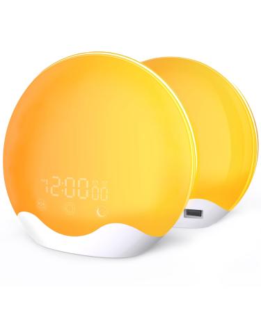 Light alarm clock daylight alarm clock wake up light sunrise sunset simulation alarm clock radio 5 natural noises 2 alarms snooze 12 color light 20 brightness bedside lamp for children adults white