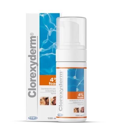 Clorexyderm 4% Foam Mousse - Dry Shampoo for Dogs & Cats - Antibacterial & Antifungal - Dry Itchy Skin Relief Moisturises Soothes & Softens Skin & Coat - Easy Alternative to Wet Bathing - 100 ml
