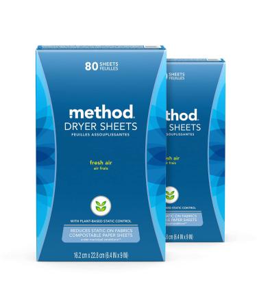 Method Dryer Sheets Fresh Air 80 Sheets 2 pack Packaging May Vary