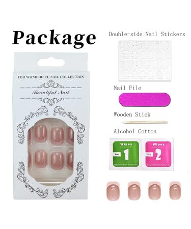 French Square Press on Fake Nails - 24Pcs Pink Gradient Full Cover Short Acrylic False Nails for Women and Girls - Buy Online on SooperMarket.com