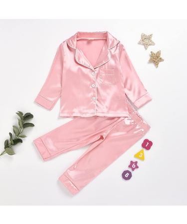 Verve Jelly Kids Satin Pajama Set | Long Sleeve Button Down Sleepwear | 2-Piece Outfit | Pink | 3-4 Years - Buy Online on SooperMarket.com